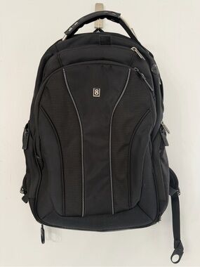 Level 8 black multipocket laptop compartment cushioned mesh back travel backpack
